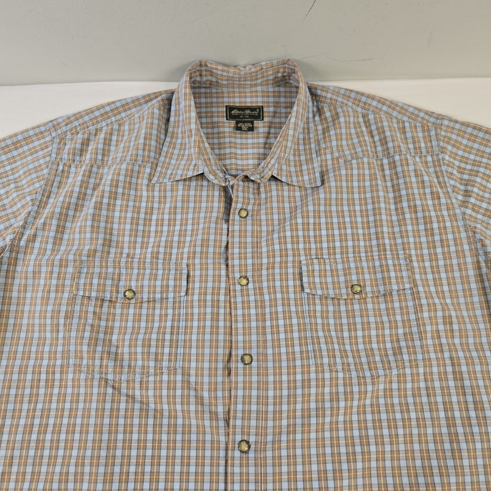 Eddie Bauer Classic Men 3XLT Western Plaid Short Sleeve Pearl Snap